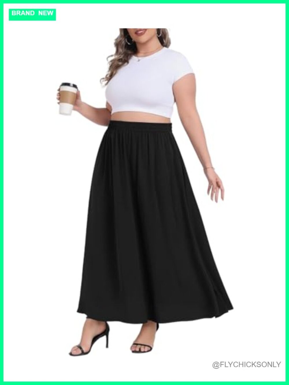 Plus Size Maxi Skirt High Waist A-Line Flowy with Pockets